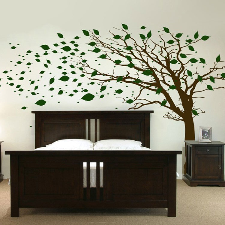 Tall Tree with Leaves Blowing in the Wind Wall Decal ...