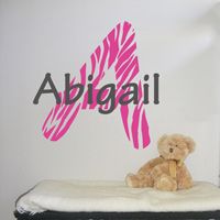 Zebra Print Initial & Name - Personalized Monogram - Wall Decals