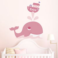 Whale & Girl Pirate - Personalized Monogram - Printed Wall Decals