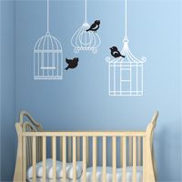 Six Little Birdies - Set of Three Birdcages with Birds - Birdcage Decals - Wall Decals
