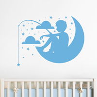 Boy Fishing on the Moon - Stars & Clouds - Wall Decals