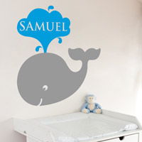Cute Whale with a Water Spout - Personalized Monogram - Wall Decals