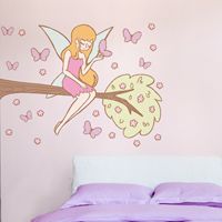 Fairy on a Branch with Butterflies - Printed Wall Decals