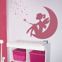 Fairy Girl on the Moon - Magic Wand & Stars - Wall Decals