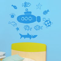 Submarine and Swimming Sea Life - Wall Decals