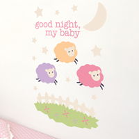 Pink Counting Sheep - Good Night, My Baby - Printed Wall Decals