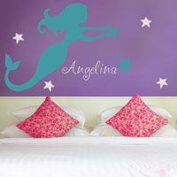 Mermaid holding a Sea Shell - Personalized Monograms & Names - Wall Decals