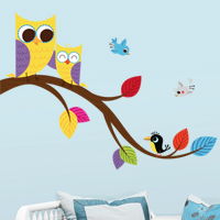 Cute Mom and Baby Owls on a Branch - Printed Wall Decals