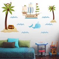 Treasure Island, Palm Trees & Pirate Ship - Scene - Printed Wall Decals