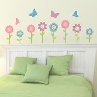 Simple Butterfly & Flower Garden - Set of 24 - Printed Wall Decals 