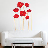 Tall Red Poppies - Set of 7 - Printed Wall Decals