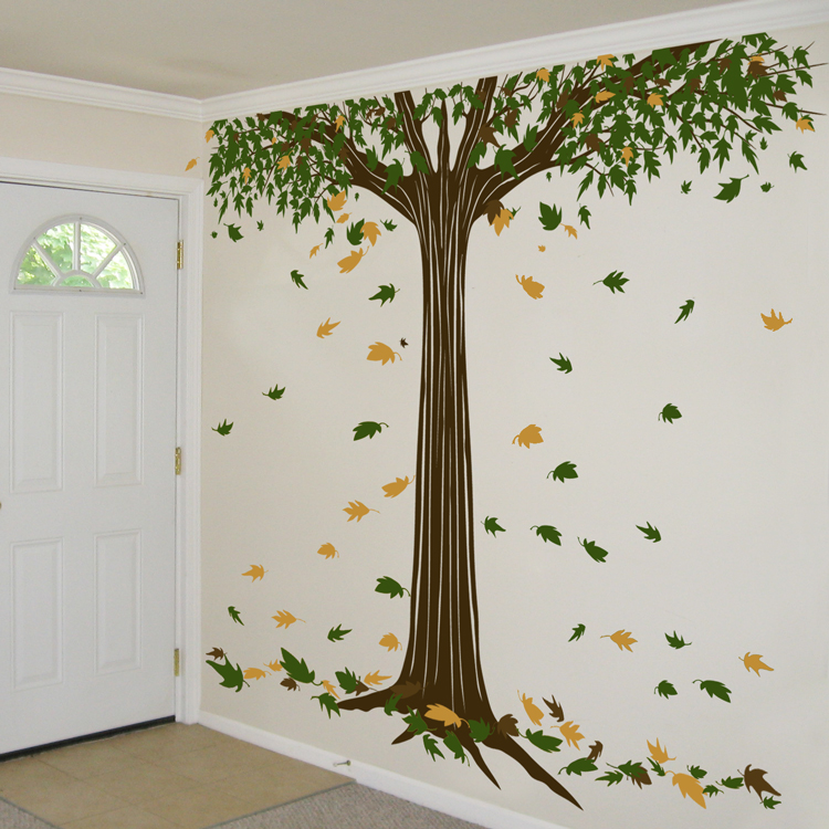 Giant Shade Tree  with Falling Leaves Wall  Decals 