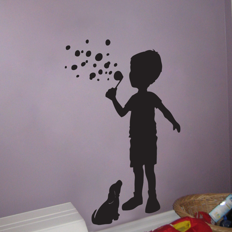 Little Boy Blowing Bubbles With His Puppy Wall Decals