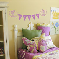 Cute Birds with Pennants - Personalized Monogram - Wall Decals