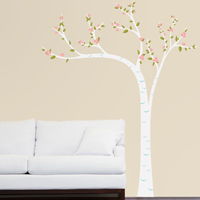 Peaceful Leaning Birch Tree with Blossoms - Printed Wall Decals