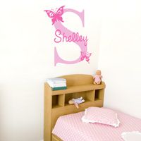 Sweet Butterflies with Name and Initial - Personalized Monogram Wall Decals