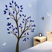 Tall Tree Waving with Blossoms and Butterflies - Wall Decals