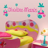 Tropical Flowers & Palm Trees - Personalized Monogram - Wall Decals