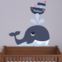 Whale & Boy Pirate - Personalized Monogram - Printed Wall Decals