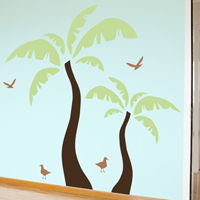 Beach Palm Trees - Set of 2 with Seagulls - Wall Decals 