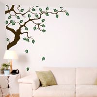 Hidden Corner Branch with Falling Leaves - Wall Decals