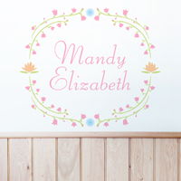 Floral Wreath - Personalized Monogram - Printed Wall Decals