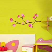 Flowers and Birds on a Branch - Wall Decals 