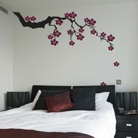 Exotic Sakura Branch with Falling Blossoms - Wall Decals