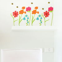Spring Garden Flowers with Buzzing Bees - Printed Wall Decals