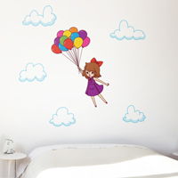 Girl Flying Away with Balloons - Printed Wall Decals