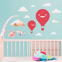 Happy Air Balloons with Clouds - Set of 2 - Wall Decals