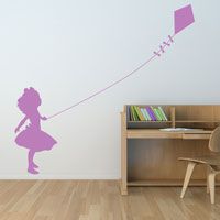Little Girl Flying a Kite - Wall Decals