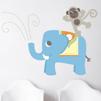 Playful Monkey & Elephant - Jungle Animals - Printed Wall Decals