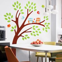 Happy Owls & Birds in a Colorful Tree - Printed Wall Decals