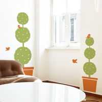Two Potted Plants with Cute Birds - Wall Decals