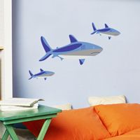 Swimming Sharks - Set of 3 - Printed Wall Decals