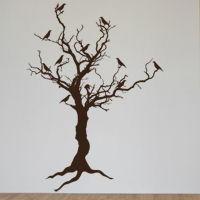 Stark Tree with Birds & Exposed Roots - Door Decoration - Halloween - Wall Decals