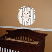 Cute Personalized Teddy Bear with Stripes - Monogram - Printed Wall Decals