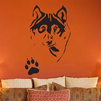 Wolf or Husky with Pawprint - Wall Decal